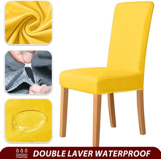Wasserdichter und elastischer Stuhlbezug von Bestbags aus Spandex für Esszimmerstühle in Beige oder Gelb - Bild 1
