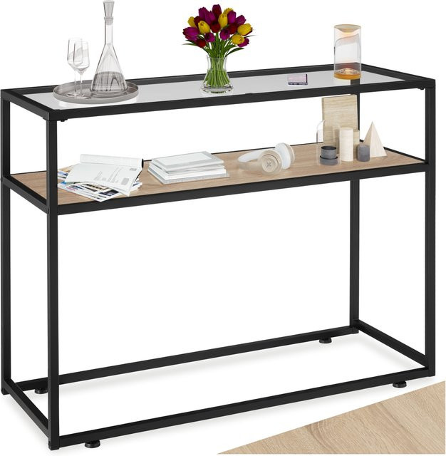 tectake Kilkenny Konsolentisch im Industrial Style mit Glasplatte und 2 Ablagen, B/T/H: 100 x 41 x 80,5 cm - Bild 1
