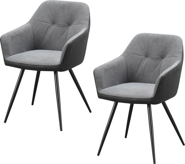 HTI-Living Esszimmerstuhl 2er Set Joschka in Anthrazit/Grau mit Microfaser-Bezug und Metallgestell im Retro-Design - Bild 1