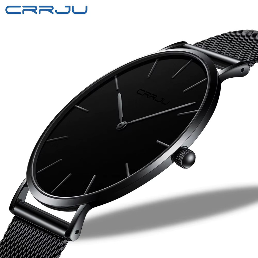 CRRJU Armbanduhr Quarz, Schwarz, Roségold, Milanaise, Herren - Bild 2