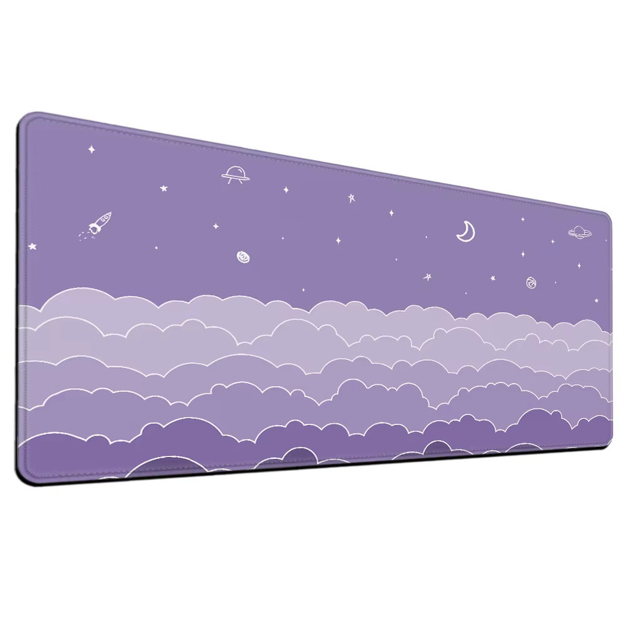 HYBXAXC Schreibtischunterlage Süße Wolken in Lila und Grau, Großes Kawaii Mauspad im Pastell-Himmel-Design, XXL Gaming Schreibtischunterlage für Tastatur und Maus - Bild 2