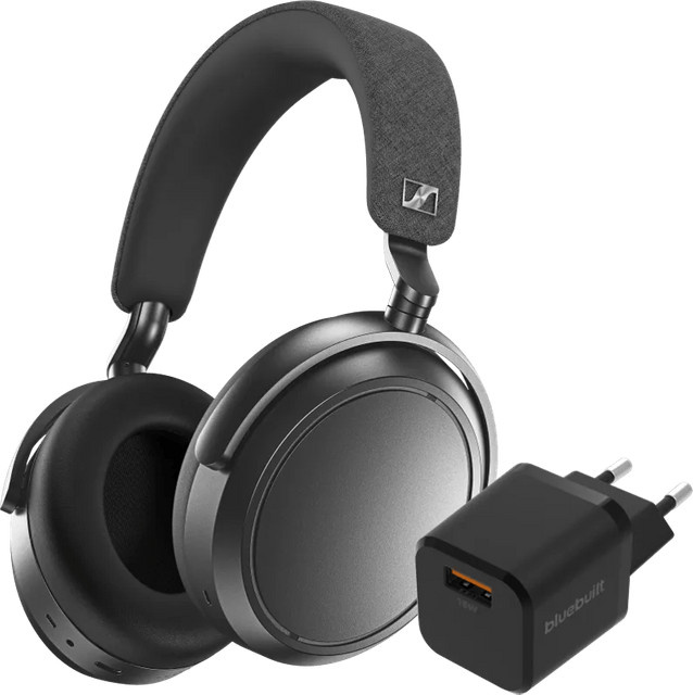 Sennheiser Momentum 4 Wireless Over-Ear Kopfhörer in Grau inklusive BlueBuilt Quick-Charge-Ladegerät mit USB-A-Port - Bild 1