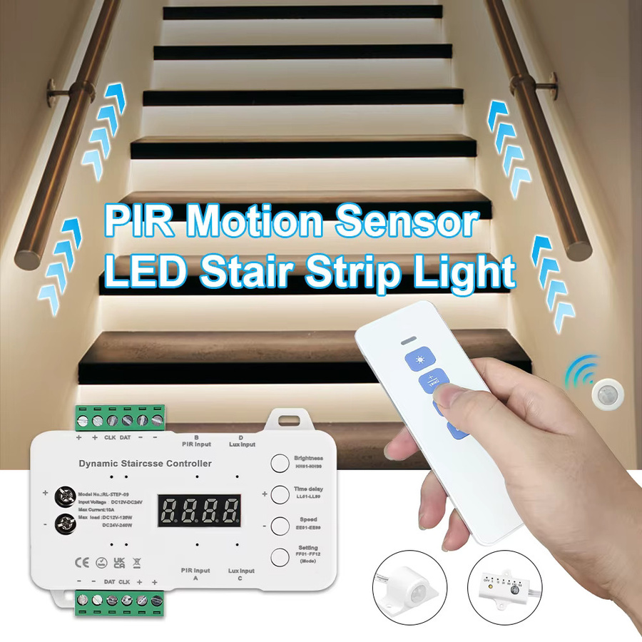 KLA-FCOB LED-Treppenbeleuchtung mit Bewegungsmelder und Tageslichtsensor, weiße Lichtleiste mit 4–40 Stufen für Treppen - Bild 2