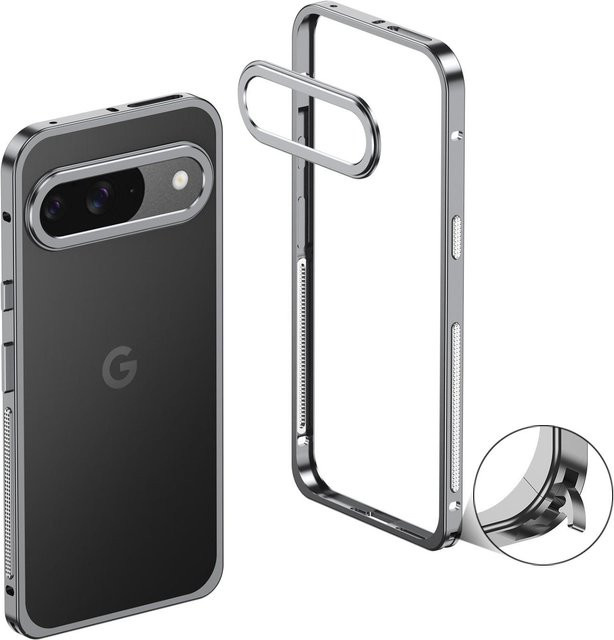 Google Pixel 9 und Pixel 9 Pro Metall-Wärmeableitungs-Hülle mit zweifarbigem Verschluss in Schwarz - Bild 1
