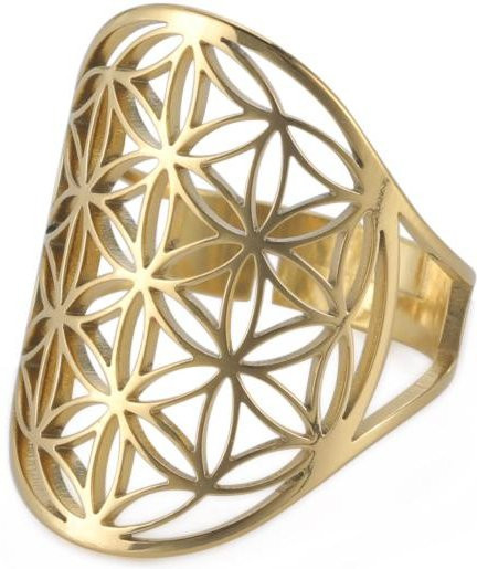 Ring Edelstahl, Gold, Blume des Lebens, Damen, verstellbar - Bild 1