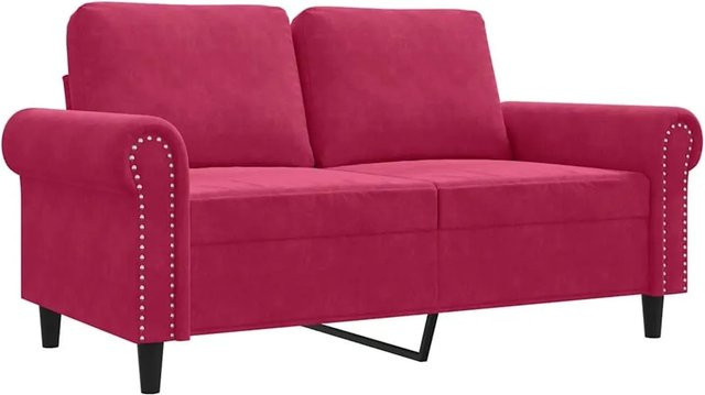 vidaXL 2-Sitzer-Sofa in Weinrot mit Samtbezug und Metallgestell, Breite: 120 cm, Tiefe: 77 cm, Höhe: 80 cm - Bild 1