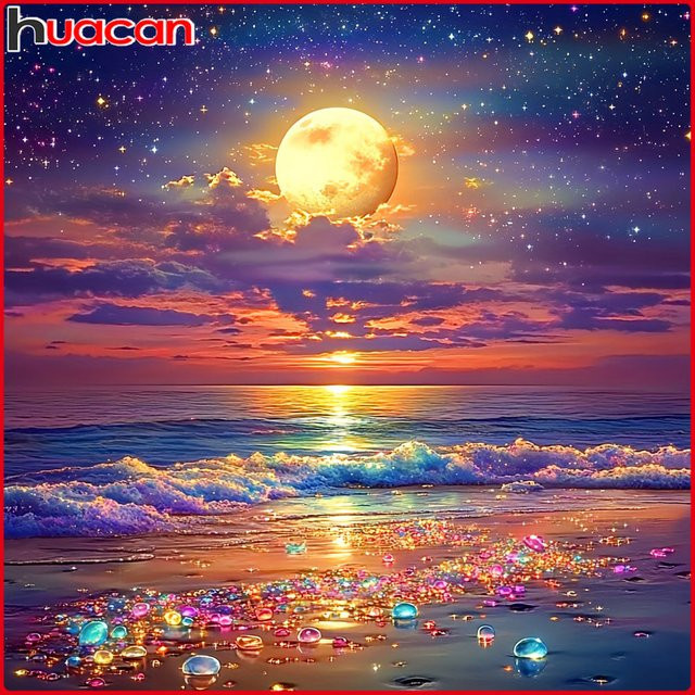 Huacan 5D-Diamantgemälde zum Selbermachen Meer und Mond Landschaft Mosaik Set in Multicolour B/H: 20 x 20 cm - Bild 1