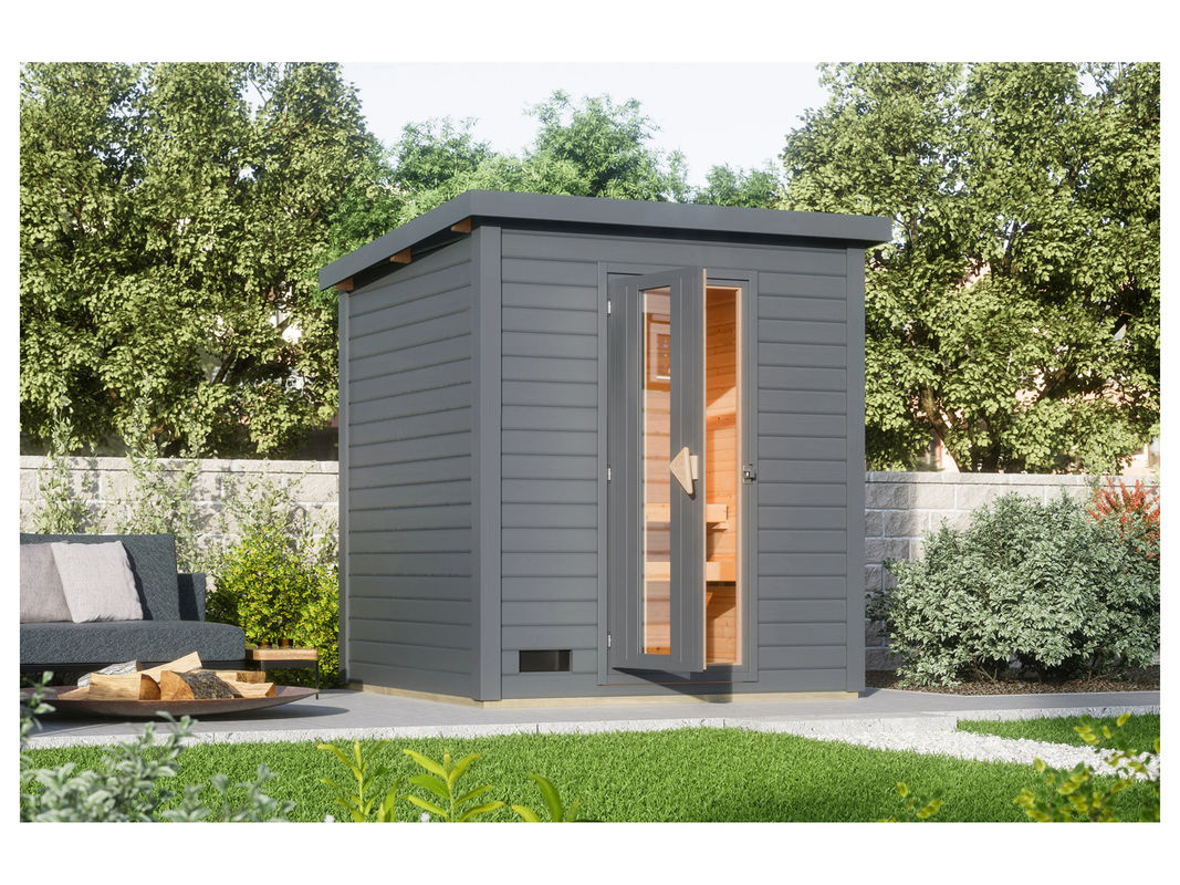 KARIBU Außensauna Smally 2 in Terragrau mit 9kW integrierter Steuerung - Bild 2