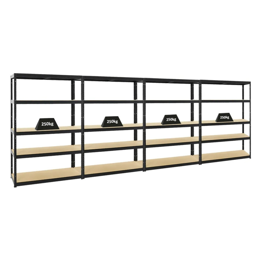 4er Set PROREGAL Schwerlastregal Big Elephant Schwarz H x B x T: 180 x 120 x 45 cm mit verstellbaren Fachböden aus MDF und Metall - Bild 2