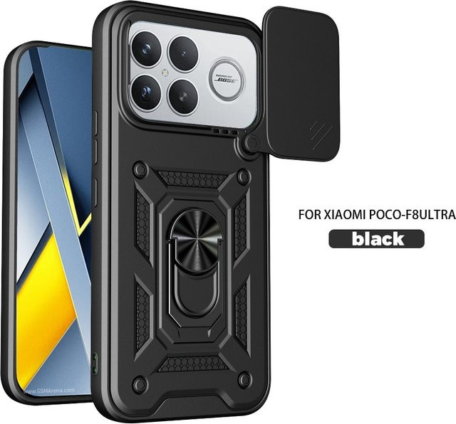 Gepanzerte Schutzhülle mit magnetischem Ringhalter und Kameraschutz für Xiaomi Poco F8 F7 F6 Pro F8 Ultra in Schwarz und Gold - Bild 1