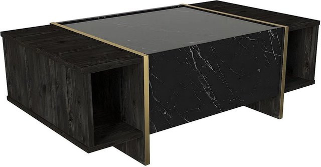 Couchtisch Cadeba in Schwarz mit Marmor-Optik und Goldfarben, rechteckig, Breite: 103,8 cm - Bild 1