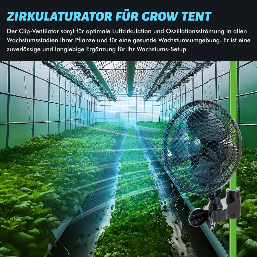 Schwenkbarer Grow Tent Clip-Ventilator in Schwarz für Hydroponik und Pflanzenwachstum mit Oszillation - Bild 6