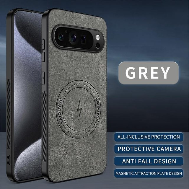 Luxuriöse klassische Leder Handyhülle mit Magnetfunktion für Google Pixel 8a in Grau, kompatibel mit MagSafe kabellosem Laden - Bild 1