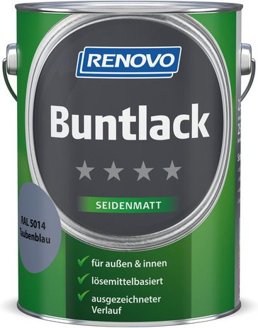 RENOVO Buntlack für Holz in Blau, lösungsmittelbasiert, wetterfest und lebensmittelecht, seidenmatt glänzend - Bild 1
