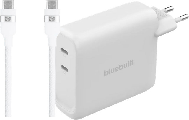 BlueBuilt 140-Watt-GaN-Ladegerät mit 2 USB-C-Ports in Weiß inklusive 240 W USB-C-Kabel aus Nylon mit 2 m Länge - Bild 1