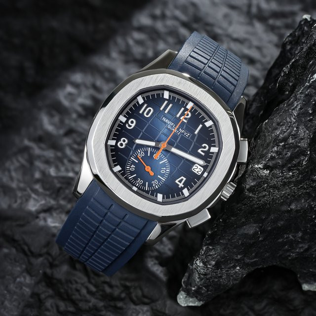 NAVIFLZ Armbanduhr, Herren, Edelstahlgehäuse, Gummiarmband, 50m Wasserdicht - Bild 1