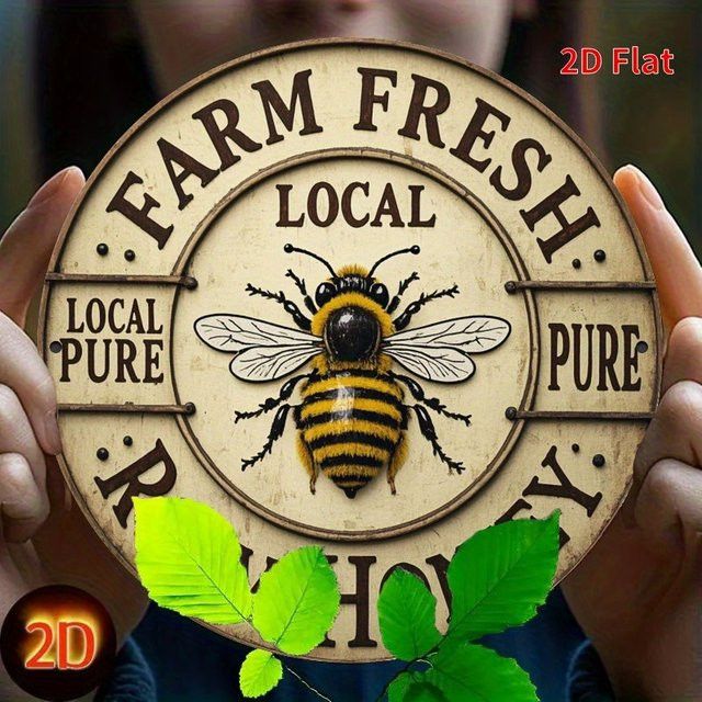 Potdemiel Vintage Eisenschild Rundes Wanddekor mit Bienen-Design Durchmesser: 20 cm - Bild 1