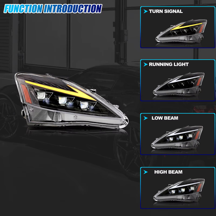 LED-Scheinwerfer für Lexus IS250 IS350 ISF IS ii 2006–2013 mit DRL, dreifachen Projektoren und sequentiellen Blinkern - Bild 2