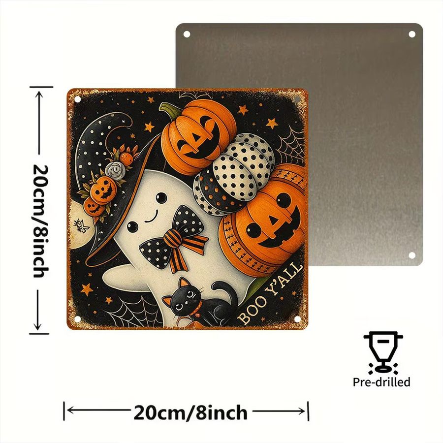 HELLOYOUNG Halloween Kürbisschild aus Aluminiummetall im Vintage-Design für die Gartendekoration im Außenbereich, Durchmesser: 20,3 cm - Bild 2