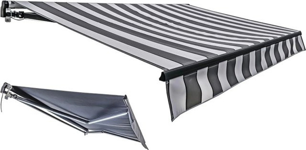 DELUKE Gelenkarmmarkise PHILA Elektrisch mit LED Beleuchtung aus Polyester in Grau-Weiß, B: 495 cm, T: 300 cm