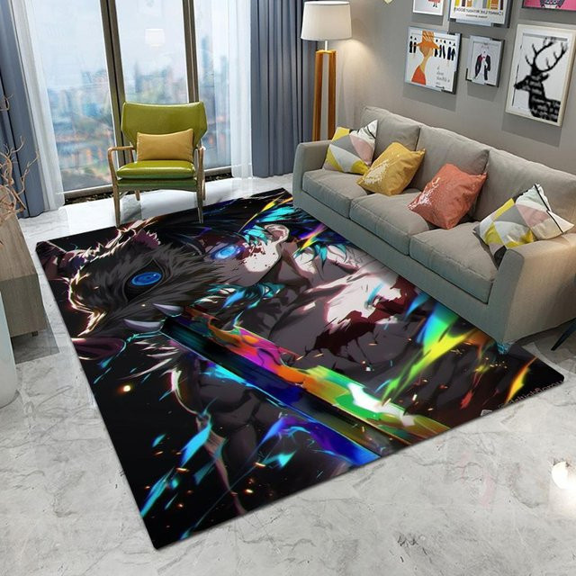 Miniso Demon Slayer Teppich Hashibira Inosuke Motiv, rutschfeste und waschbare Matte für Wohnzimmer, Schlafzimmer oder Balkon, B/T: 80 x 50 cm - Bild 1