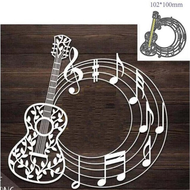 Metall Stanzform Musiknote und Gitarre für DIY Scrapbook und Papier Bastelarbeiten in Silber - Bild 1