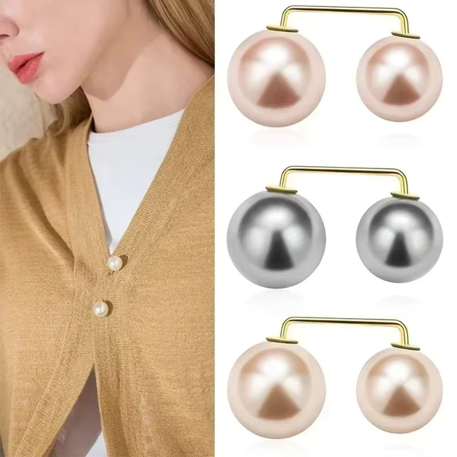 Mehrfarbige Doppel-Kopf-Perlen-Brosche als verstellbarer Kragen-Clip und rutschfeste Sicherheitsnadel zum Nähen und Befestigen von Taillen, Set aus Metall - Bild 4