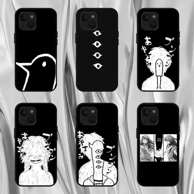 Etmakit Goodnight Punpun Handyhülle für iPhone 16 15 14 13 12 11 Pro Max X XR XS Max 7 8 Plus mit schwarzer Rückseite - Bild 1