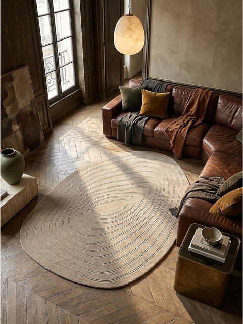 Ovaler Wollteppich Kadima Design von PARRET in Beige mit High-Low-Effekt, B: 160 cm, T: 230 cm - Bild 1