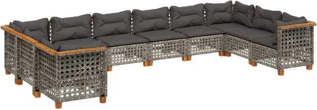vidaXL 10-tlg Garten-Sofagarnitur in U-Form aus Polyrattan und Akazienholz in Grau mit Sitzkissen und Rückenkissen - Bild 1