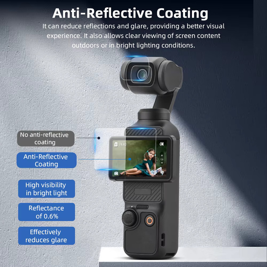 BRDRC AR-Objektiv-Displayschutzfolie für DJI Pocket 4 3 in Transparent mit Antireflex-Funktion und hoher Empfindlichkeit für vollständige Abdeckung - Bild 4