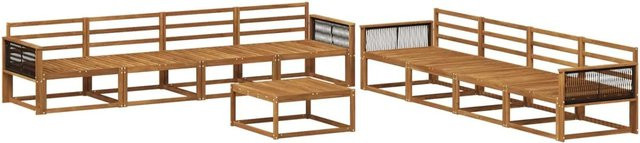 vidaXL Outdoor-Sofagarnitur aus Massivholz Akazie in Braun, 9-teiliges L-Shape Set mit Tisch und Kissen - Bild 1