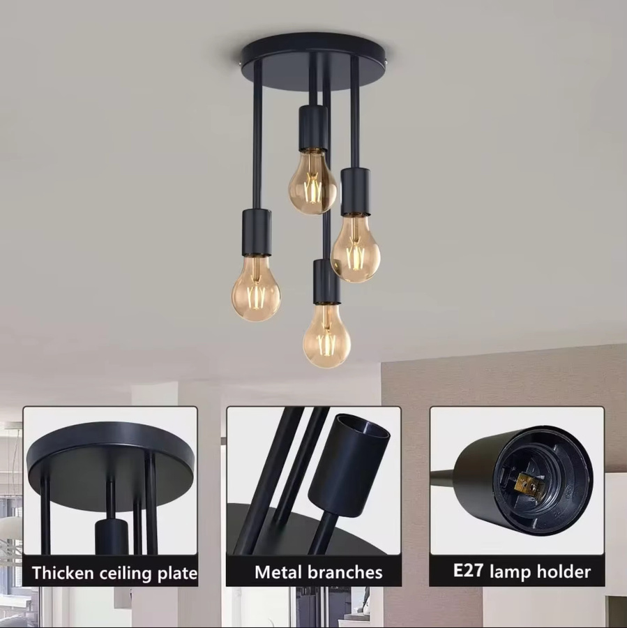 OSABO Vintage-Deckenleuchte aus schwarzem Metall im Industrial-Design für Flur, Schlafzimmer, Balkon und Esszimmer - Bild 4