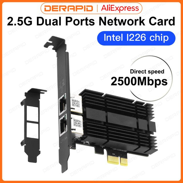 Intel I226 PCIe Netzwerkkarte mit 2,5G Gigabit Ethernet, 2 Ports, Schwarz - Bild 1