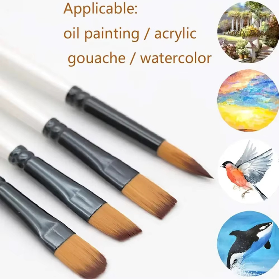 Professionelles Acryl-Pinsel-Set mit synthetischen Borsten, 12/48-teilig, verschiedene Formen wie Flach, Rund und Winkel, Farben: Braun, Grün und Mehrfarbig - Bild 4