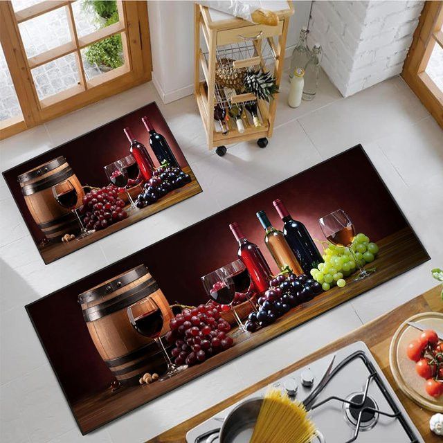 VIKAMA Teppich-Set Rotwein-Design für Küche und Bad, 1 oder 2 Stück - Bild 1