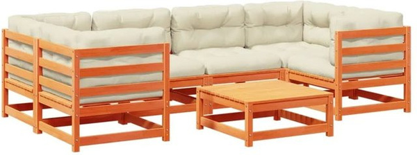 vidaXL 7-tlg Garten-Sofagarnitur aus Kiefernholz in Wachsbraun mit Polsterkissen und Ottoman für Terrasse und Garten