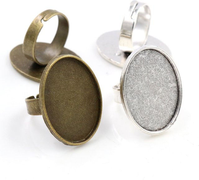 Wadsfred Ringe, Messing, oval, verstellbar, antike Bronze und antike versilberte, 18x25mm - Bild 1