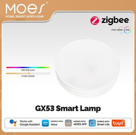 MOES Tuya ZigBee Smart LED Lampe GX53, RGB Farbwechsel und dimmbar, Musik-Synchronisation, kompatibel mit Alexa und Google Assistant, Multicolor/Weiß