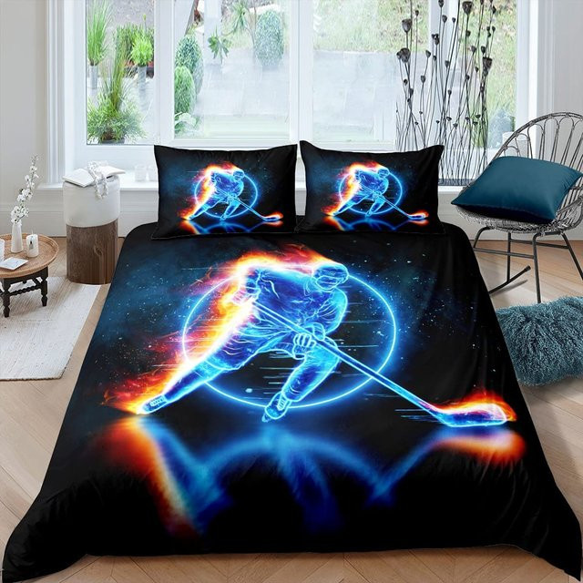 Binchi Outdoor Product Eishockey Bettwäsche-Set mit Puck-Motiv, Blau, B/H: 140 x 200 cm - Bild 1