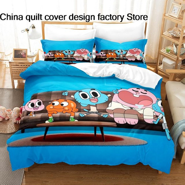 Gumball Watterson Familie Bettwäsche Set mit 3D-Druck für Kinderzimmer, Blau, B/H: 200 x 200 cm - Bild 1