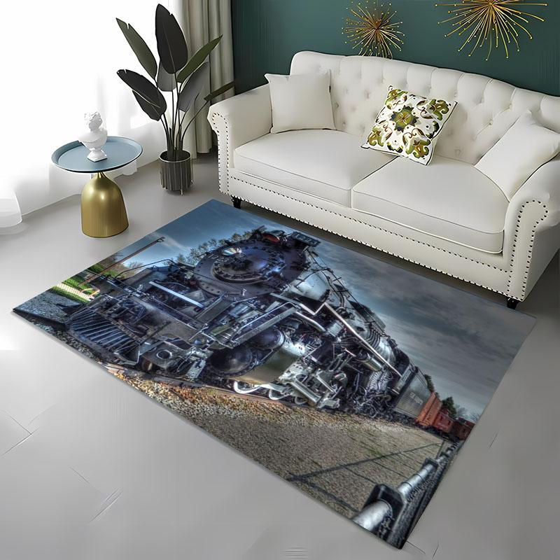 JGJG Rutschfester Teppich mit klassischem Zuglokomotive-Motiv in Mehrfarbig, B/H: 90 x 60 cm - Bild 2