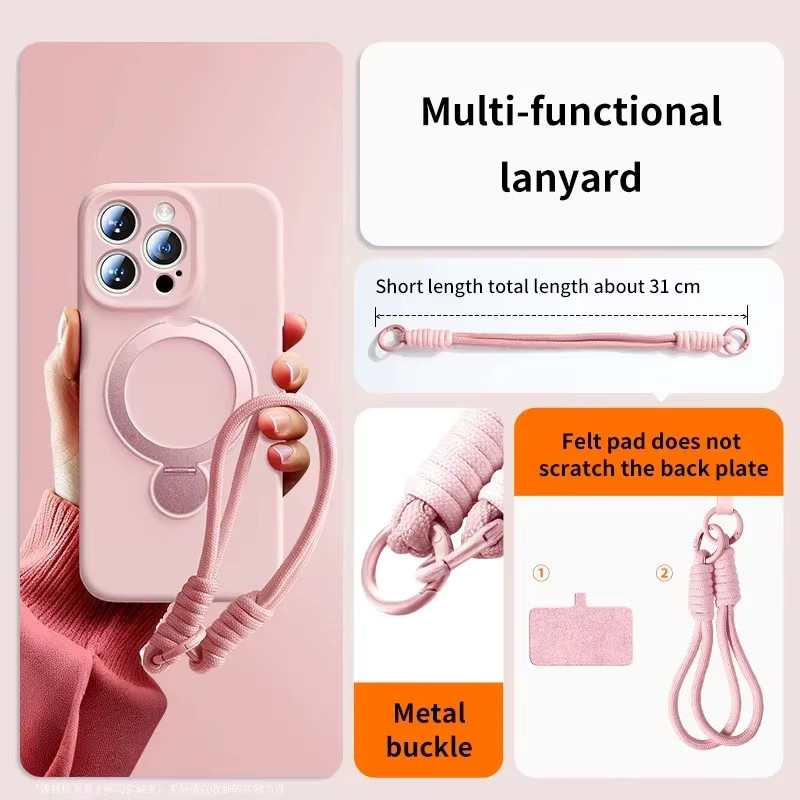 Sturzsichere Flüssigsilikon-Schutzhülle mit Magnetischer Halterung und Hängeseil für Apple iPhone 17 16 15 14 13 Pro Max kompatibel mit MagSafe in Rot und Pink - Bild 1