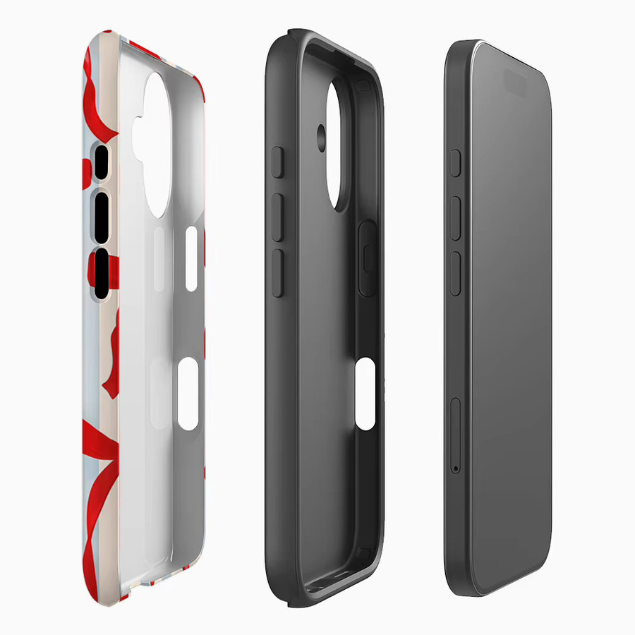 Potdemiel Handyhülle mit rotem Schleifenmuster und blau-weißem Streifendesign für iPhone 17 16 15 14 13 12 Pro Max Plus mit doppelschichtiger Rückseite - Bild 2