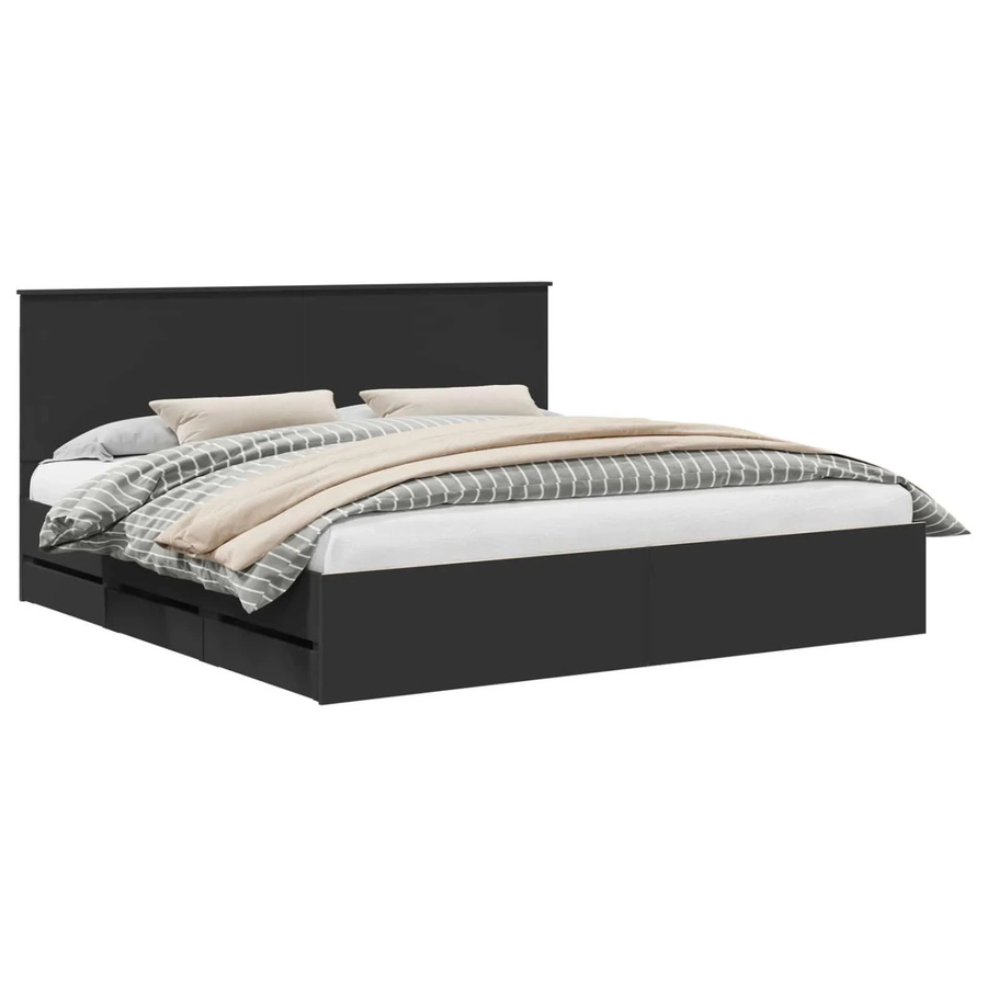 vidaXL Bettrahmen mit Schubladen in Schwarz aus Holzwerkstoff, B/T/H: 200 x 203 x 100 cm - Bild 2