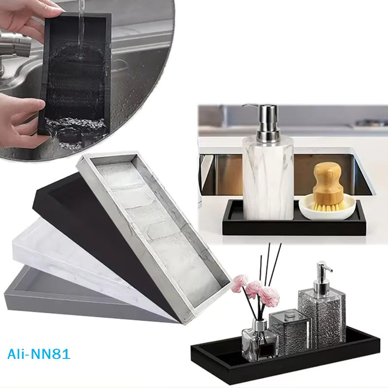 Silikon-Aromatherapie-Tablett in Schwarz mit Marmor-Optik als Aufbewahrungsbox für dein Badezimmer - Bild 1