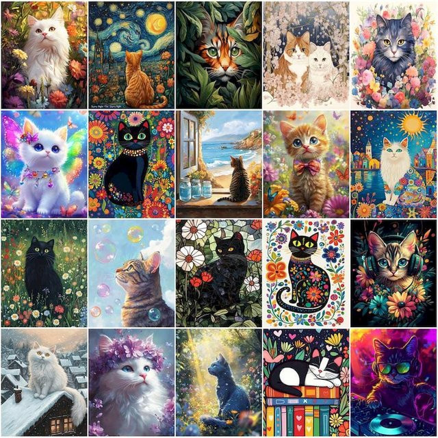 Gatyztory Malen nach Zahlen Set Katze Aquarell Kunstwerk in Multicolor für Erwachsene - Bild 1