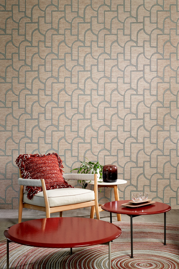 Arte Essentials Wallpaper Esparto Iberico in Terra Teal mit abstraktem Vintage-Design aus Vlies - Bild 1