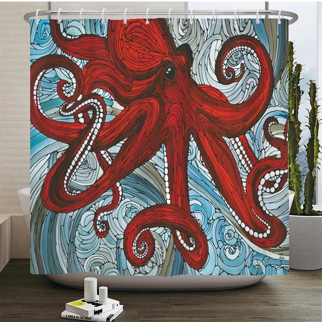 Baifenbai Home Furnishing Wasserdichter Duschvorhang mit Oktopus-Motiv in Multicolour, B/H: 180 x 180 cm - Bild 1