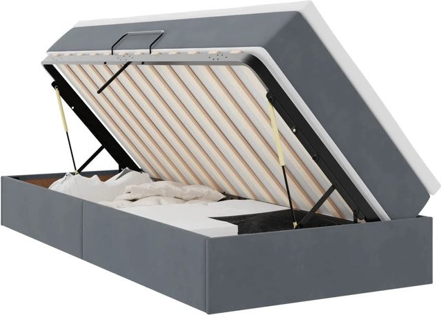 vidaXL Aufbewahrungsbett mit Matratze aus Samt in Dunkelgrau, B/T/H: 90 x 200 x 48,5 cm - Bild 1